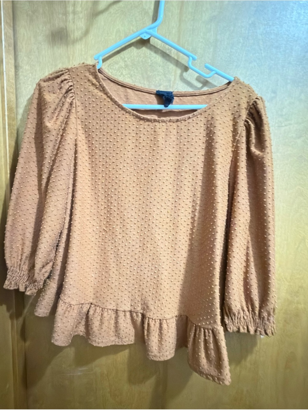 W5 Textured Ruffle Hem Blouse - Tan